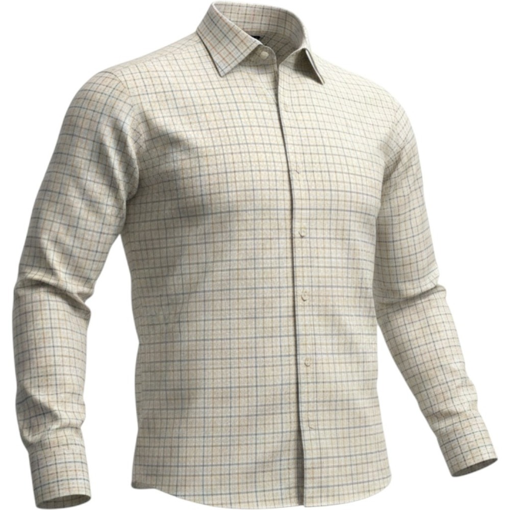 Van Heusen Studio Mens Slim Fit Button Down Shirt Tan White Check 17-17.5 32/33